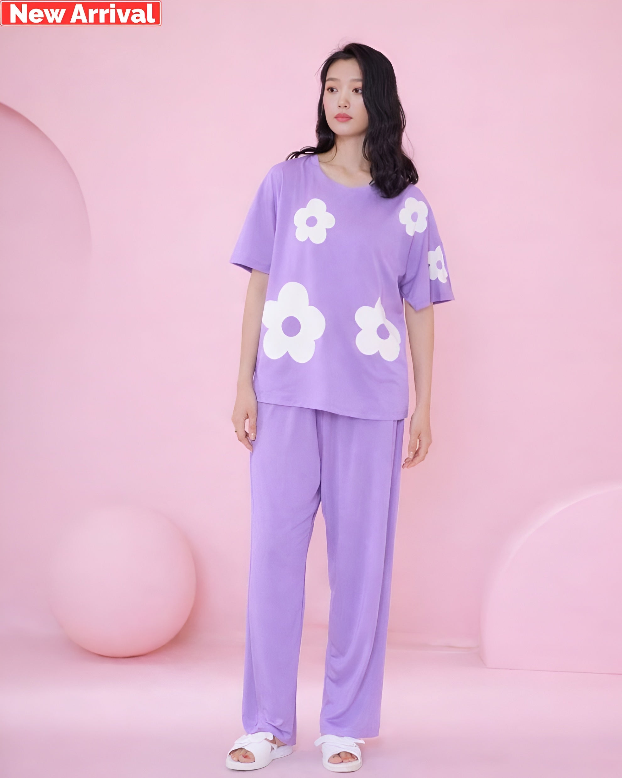 Lavender Flower Print Sleepwear PJ Set