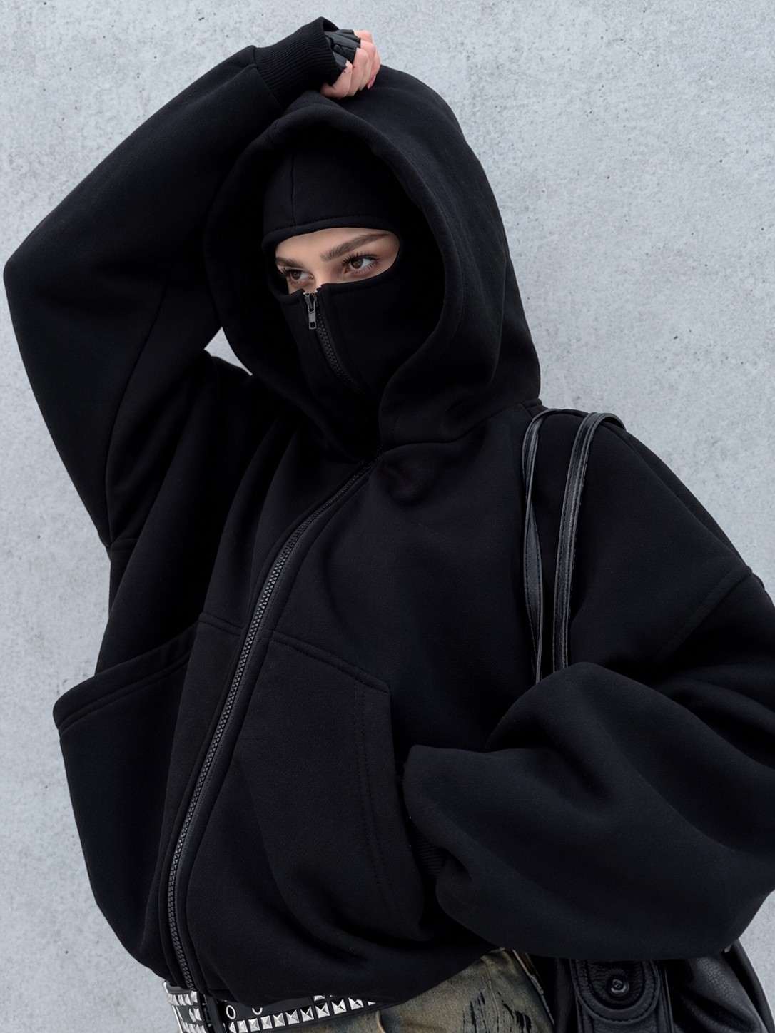Winter Balaclava Ninja Zipper Hoodie Jacket For Unisex