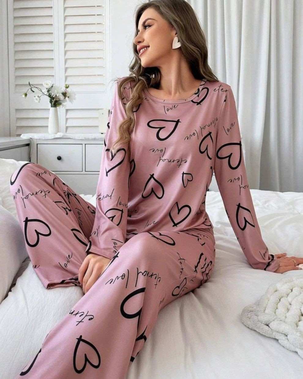 Cute Love Heart Printed Night Suit
