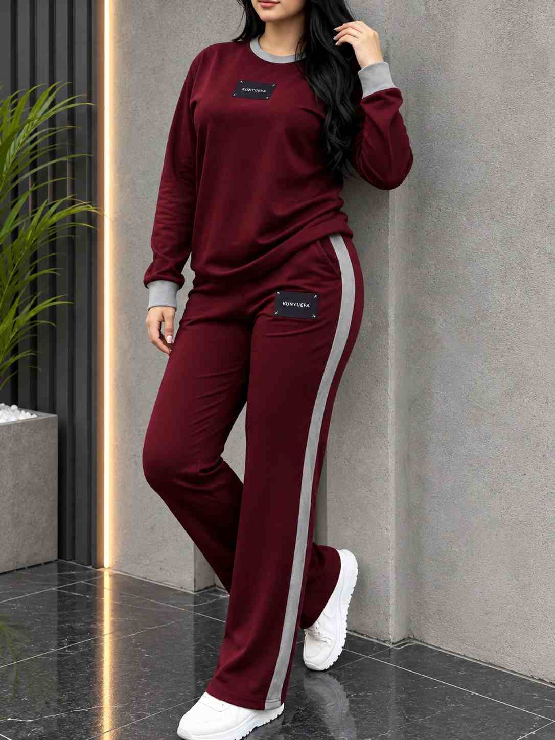 Winter Maroon Elegant Round Neck Fleece Co-Ord Set