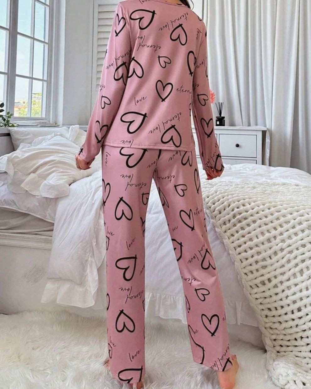 Cute Love Heart Printed Night Suit