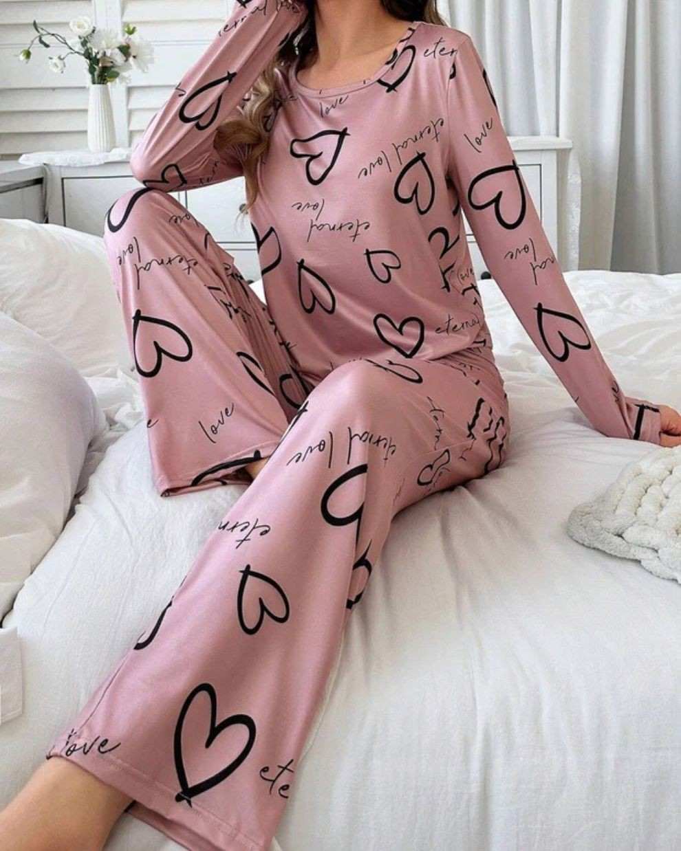Cute Love Heart Printed Night Suit