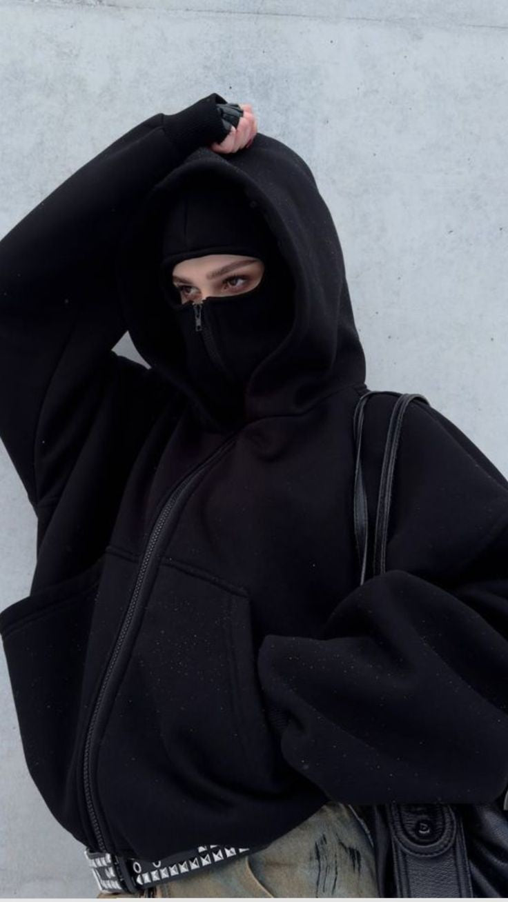 Winter Balaclava Ninja Zipper Hoodie Jacket For Unisex