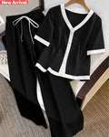 Black V-Neck Button Style PJs