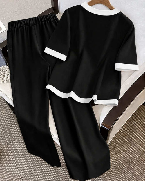 Black V-Neck Button Style PJs
