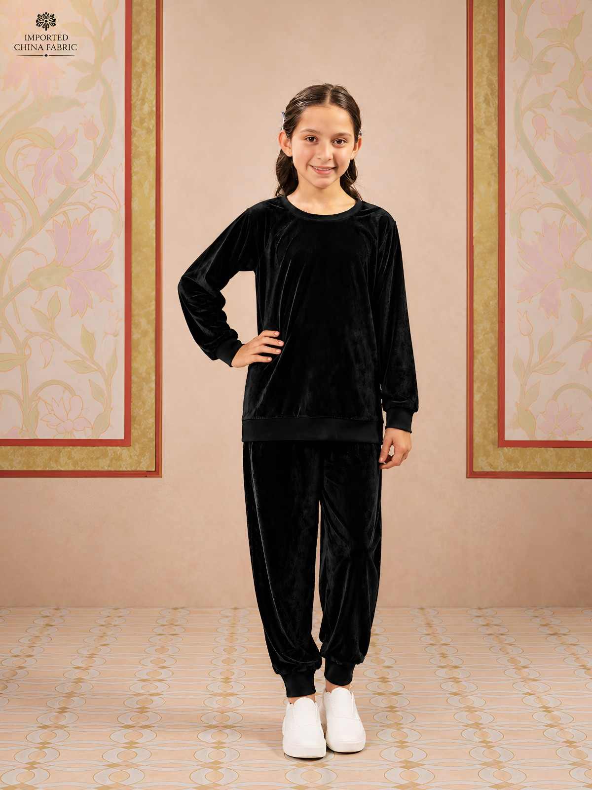 China Imported Velvet – Jet Blcak 2 Pec CO-ORD Set