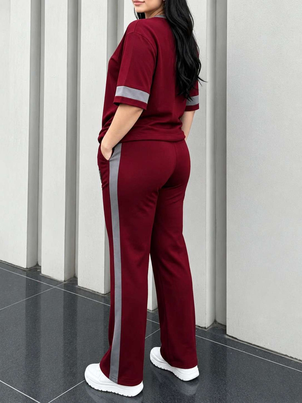 Maroon Elegant Round Neck Penal Co-Ord Set