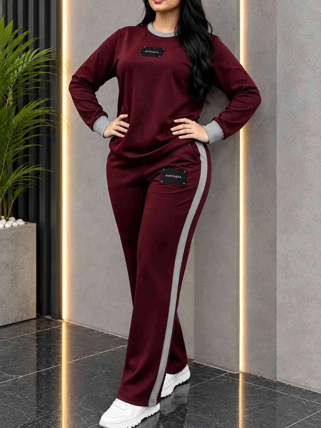 Winter Maroon Elegant Round Neck Fleece Co-Ord Set