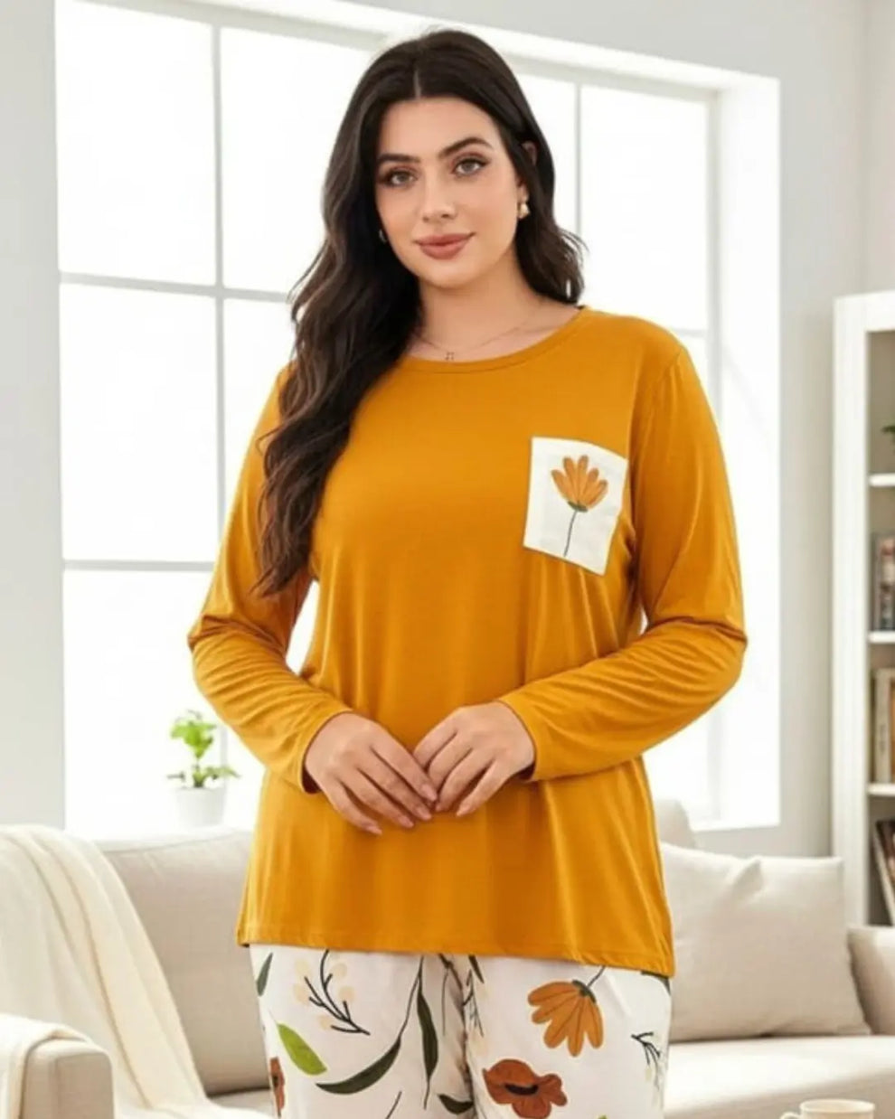 Yellow Flower Pocket Printed Night Suits
