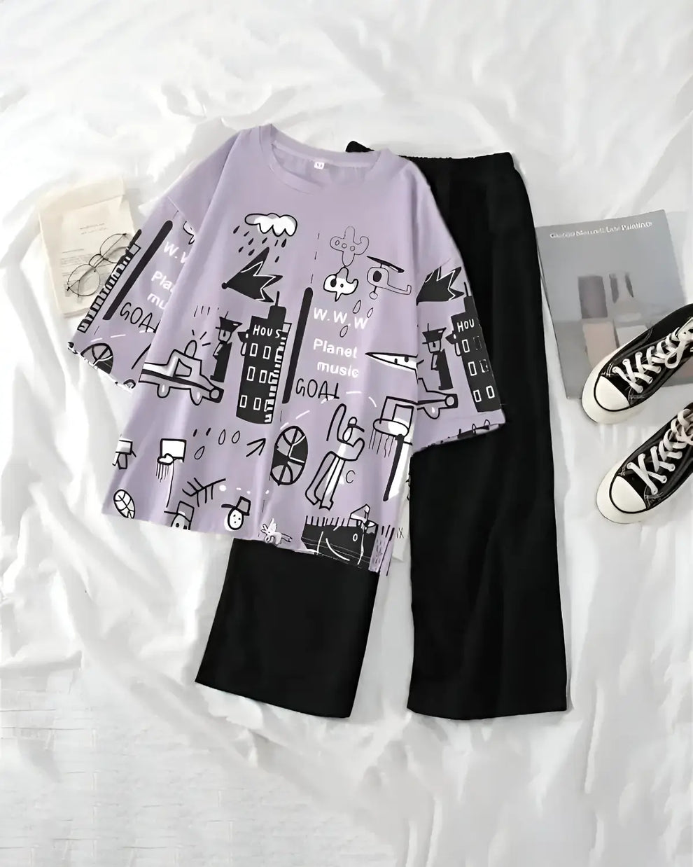 Purple Funcky Printed Night Suits