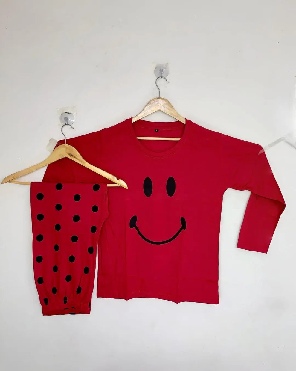 Red Smiley Printed Night Suit