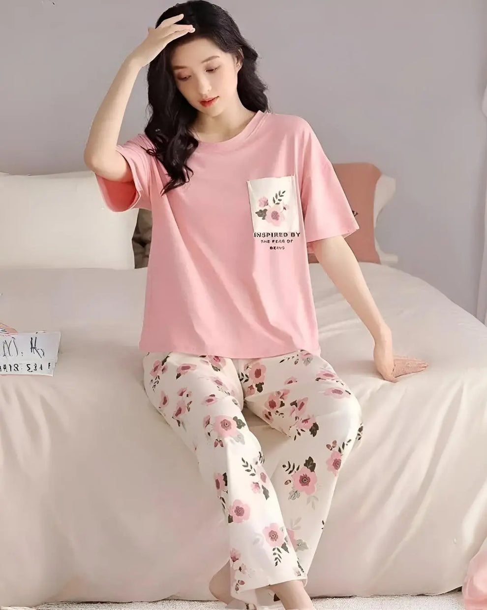 Pink Pocket Printed Night Suit