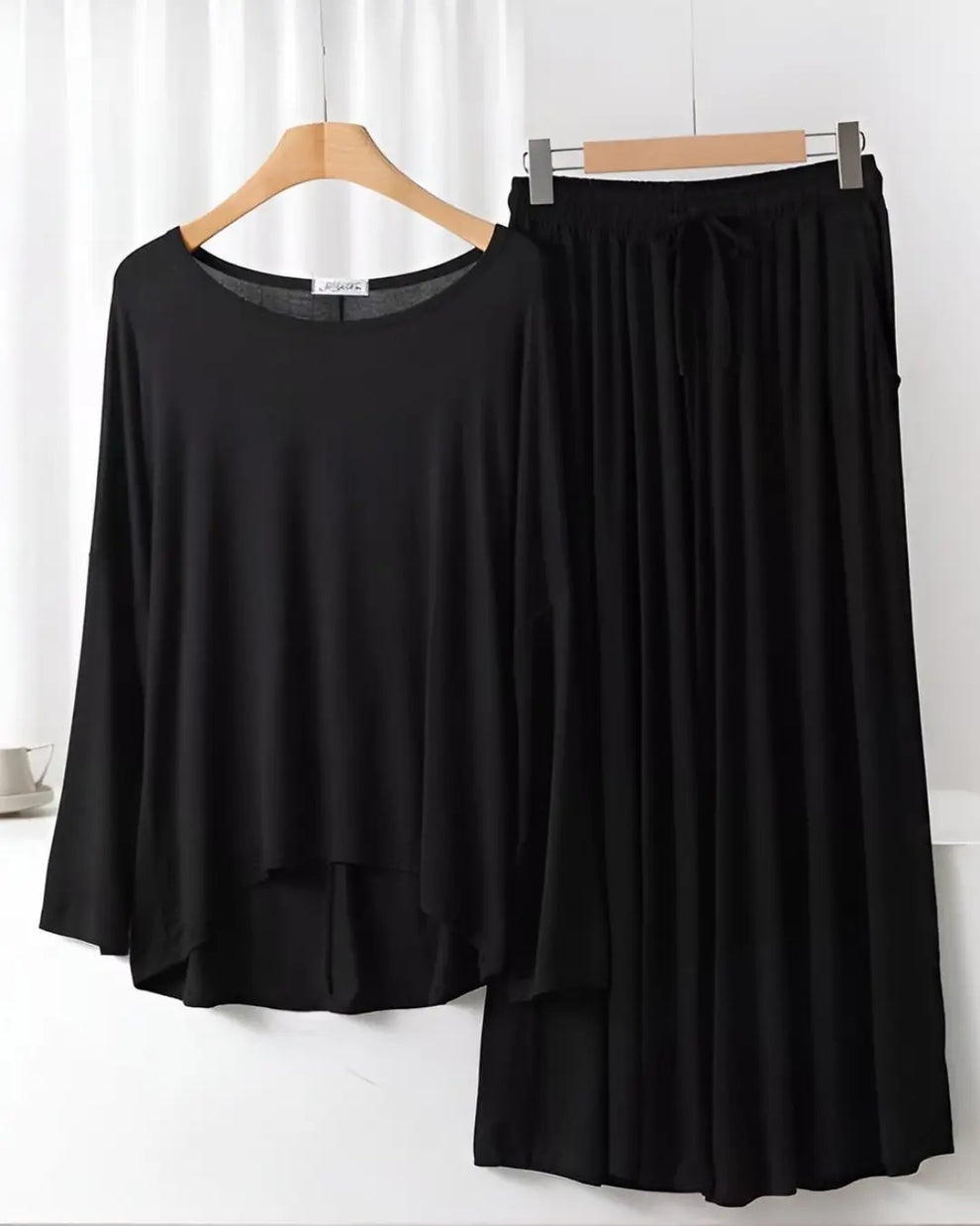 Black Plain Palazo Night Suit