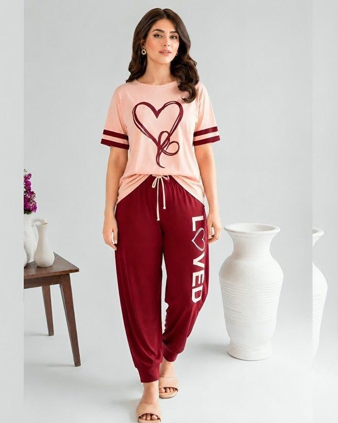 Two Heart Printed Night Suit