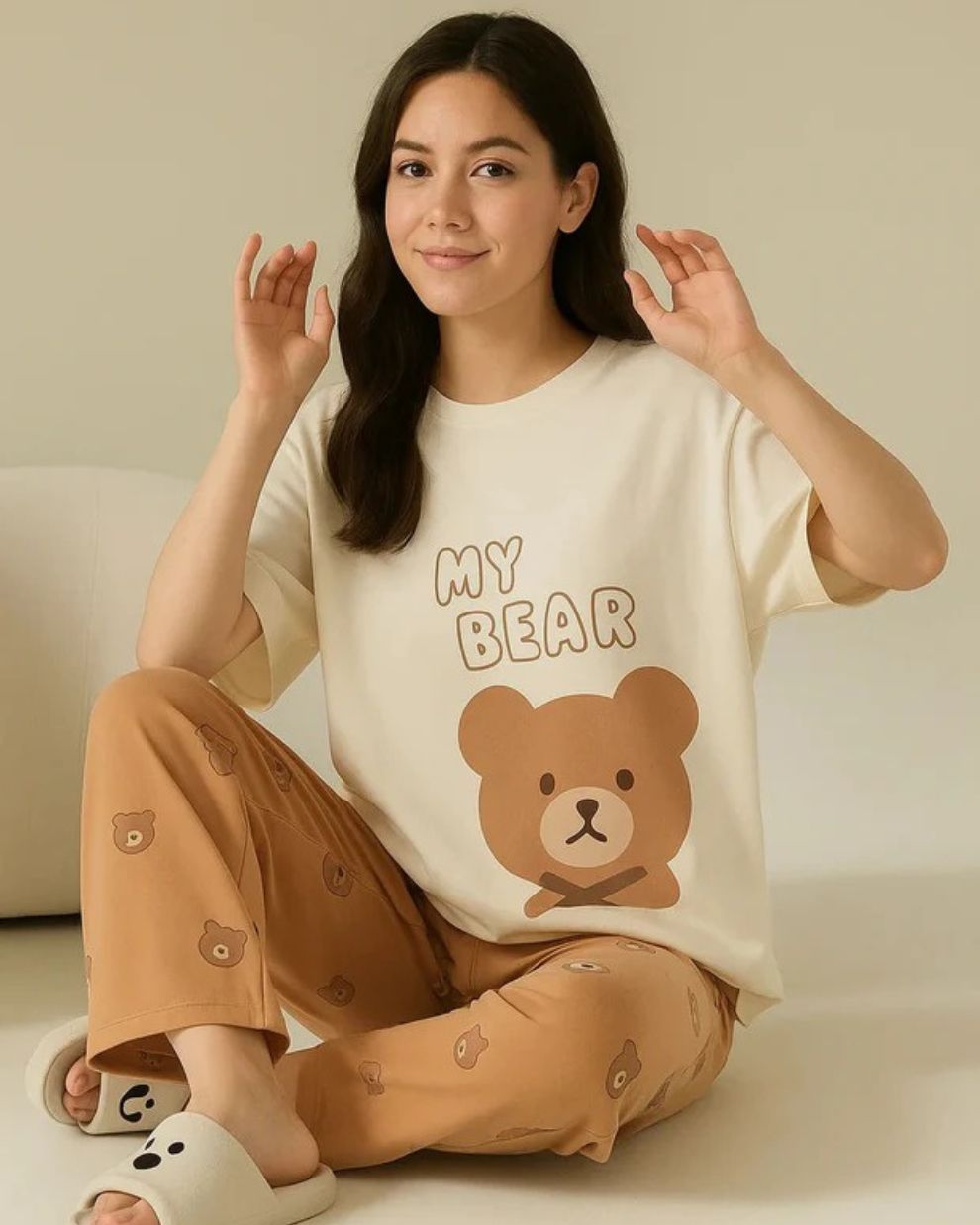 Brown Bear Printed Night Suit
