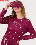 Wine Heart Print Pajama & Eye Mask PJ Set