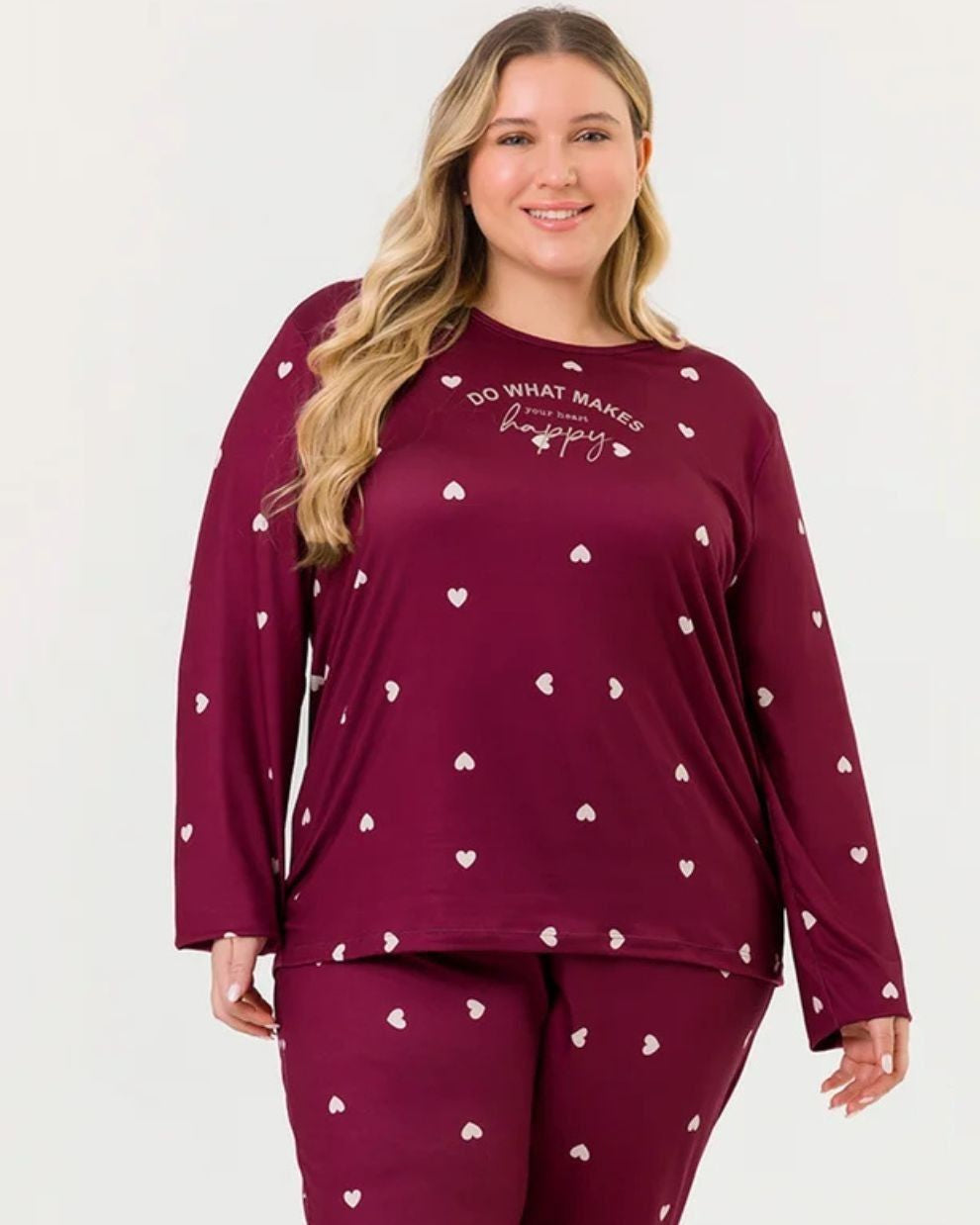 Wine Heart Print Pajama & Eye Mask PJ Set