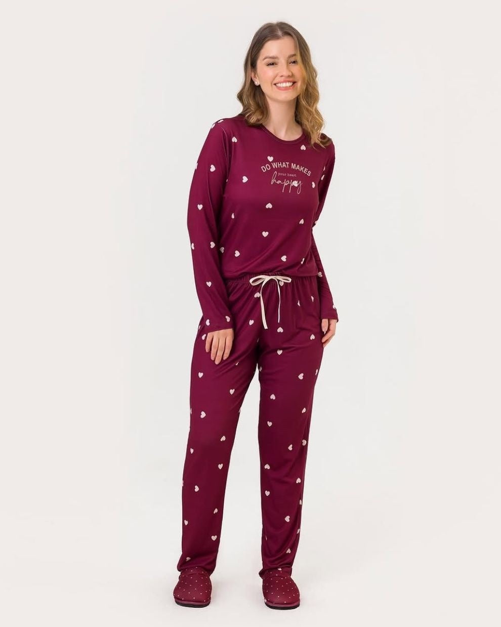 Wine Heart Print Pajama & Eye Mask PJ Set