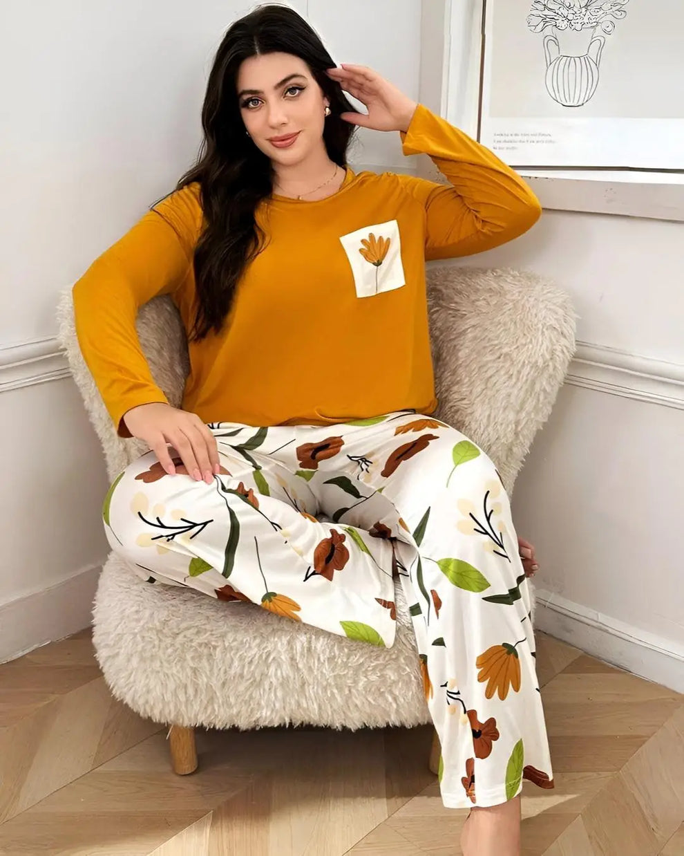 Yellow Flower Pocket Printed Night Suits