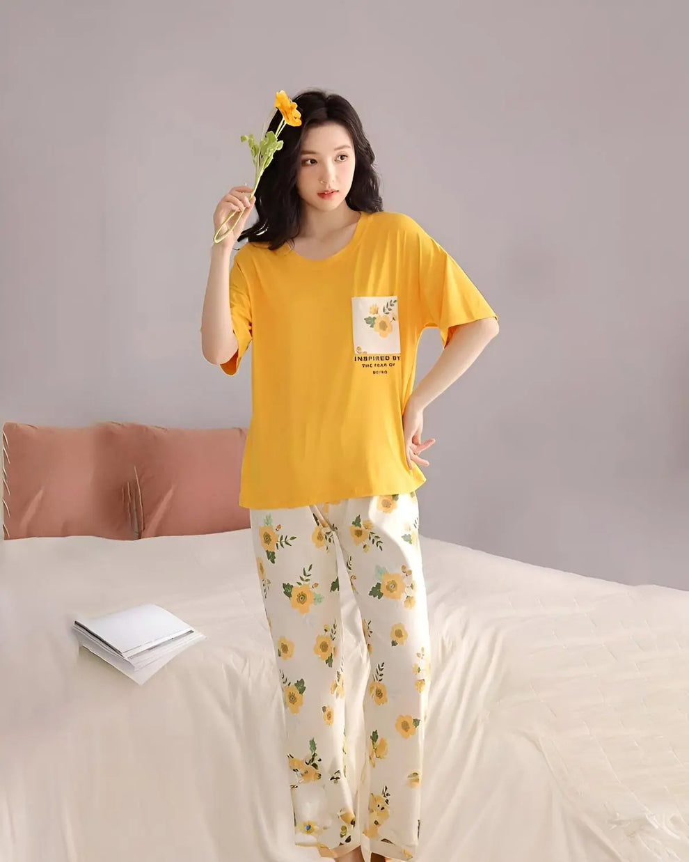 Yellow Pocket Printed Night Suit