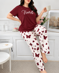 Maroon Butterfly Printed Night Suit