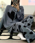 Grey Double Heart Full Sleeve Printed Night Suits