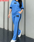 Blue Elegant Round Neck Penal Co-Ord Set