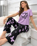 Purple Heart and Butterfly Printed Night Suit