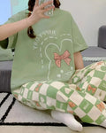 Olive Green Printed Night Suit