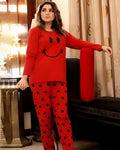 Red Smiley Printed Night Suit