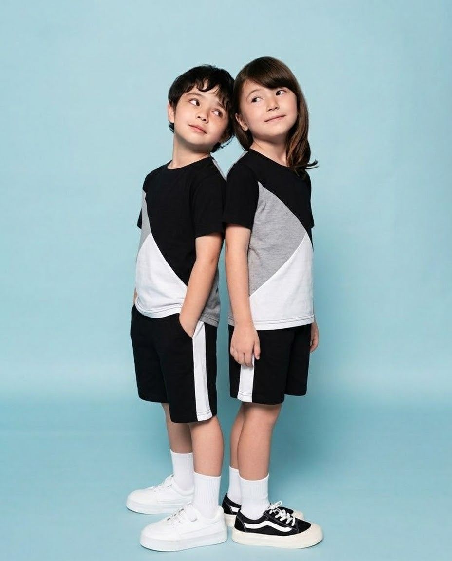 Black Panel Kids Short Set   Kids Wear (Each)