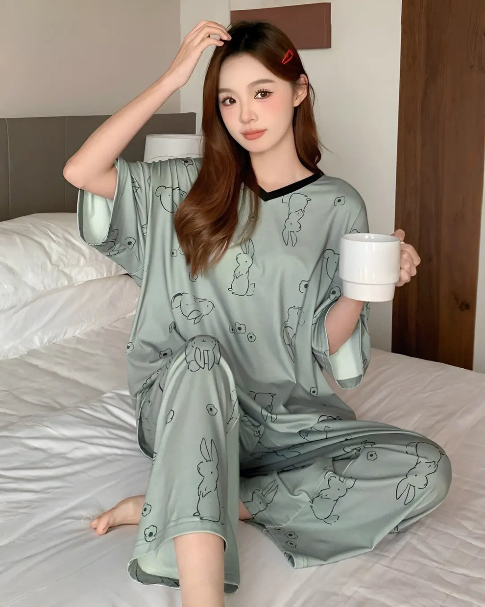 Sage Green Bunny PJ Set