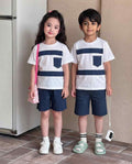 Blue Pocket Printed Kids Wear (Each)