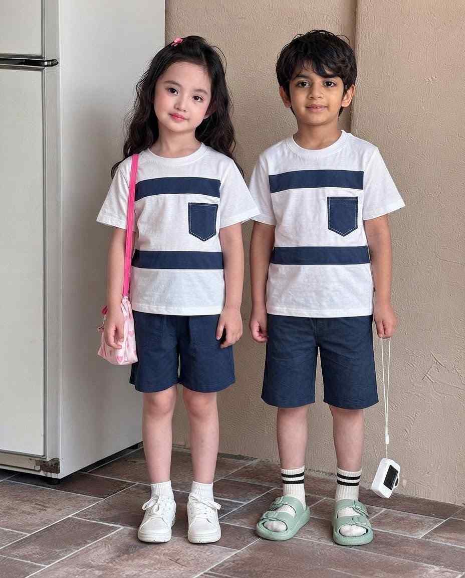 Blue Pocket Printed Kids Wear (Each)