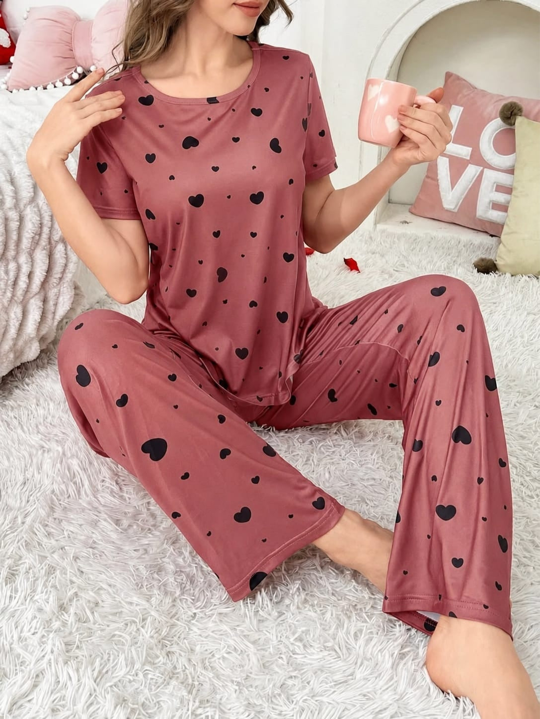 Soft Rose Heart Love PJ Set