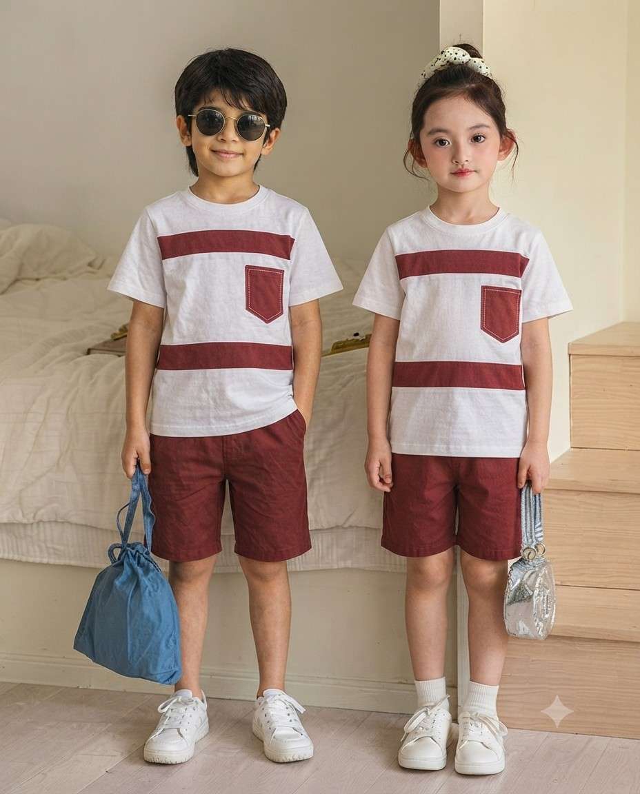 Brown Pocket Printed Kids Wear (Each)