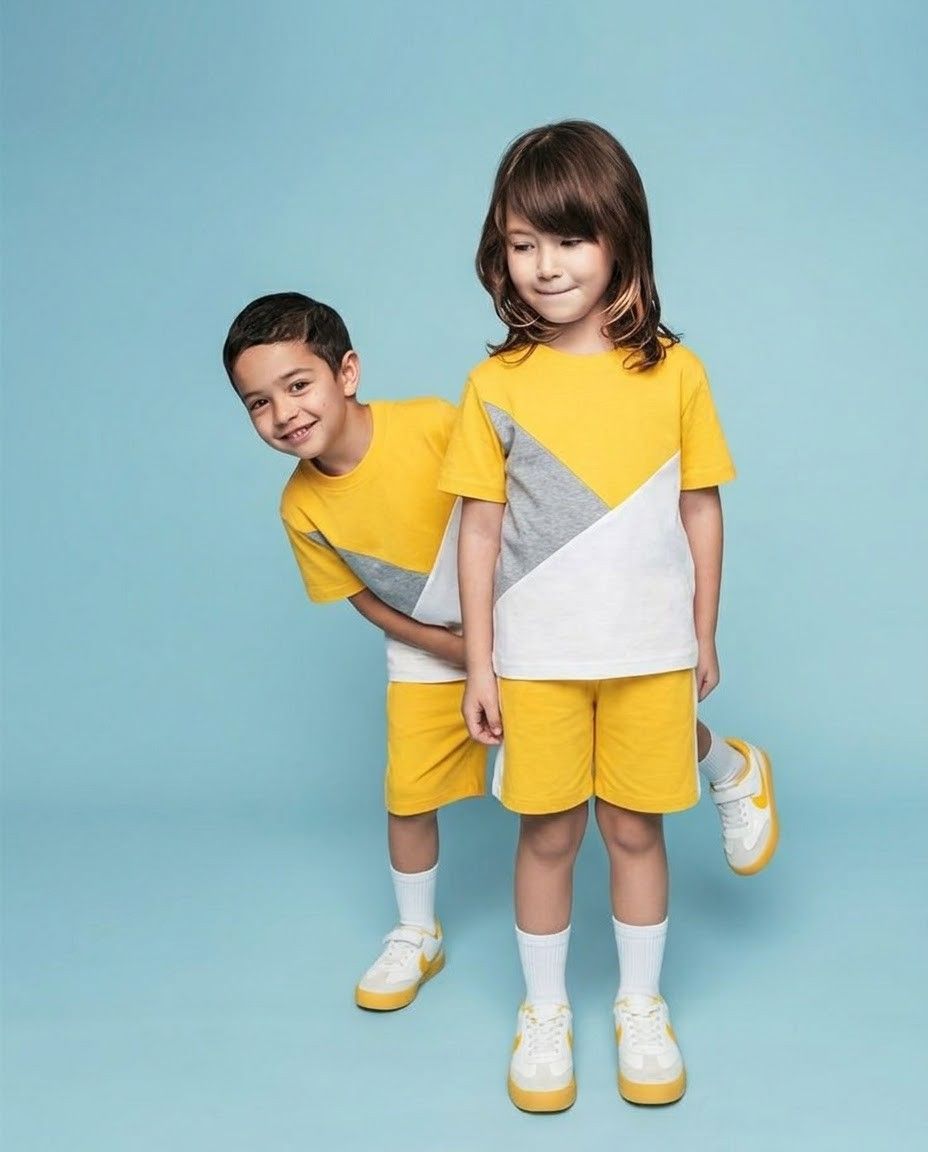 Yellow Panel Kids Short Set   Kids Wear (Each)