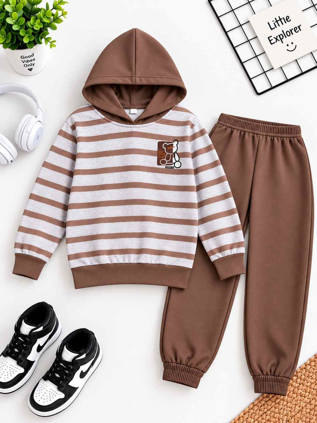 Teddy Stripe Hoodie Set